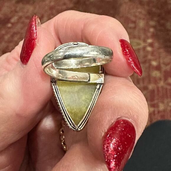 Serpentine gemstone, silver overlay ring, 925 size adjustable - Picture 3 of 6